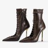 Black Pointed Toe Patent Leather Kitten Heel Buckle Mid-Calf Boots