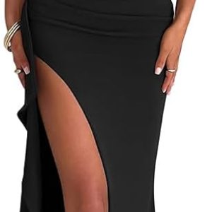 oten Women’s Casual Sleeveless Cutout Twist Front Side Slit Ribbed Knit Party Bodycon Midi Dresses