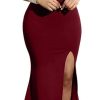 LAGSHIAN Women’s Elegant Bodycon Off Shoulder Sleeveless High Split Ruched Long Formal Evening Dress