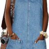 BZB Women’s Sleeveless Casual Denim Dress Crewneck Vintage Overall Mini Dress with Pockets