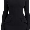 YMDUCH Women’s Long Sleeve Mock Turtle Neck Bodycon Mini Tank Short Party Dress