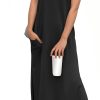 GRECERELLE 2025 Women Summer Round Neck Casual Loose Split Wrinkle-Free Long Maxi Beach Dress with Pockets (XS-3XL)