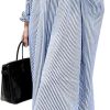 chouyatou Women’s Casual Long Sleeve Button Down Loose Striped Cotton Maxi Shirt Dress