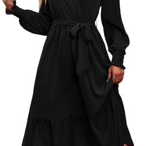 GRAPENT Denim Dress for Women Babydoll Tiered Short Sleeve Button Down Jean Shirt Dresses