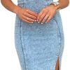 utcoco Denim Dress for Women Sleeveless Side Slit Bodycon Midi Jean Dresses for Women 2025