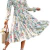 Amegoya Women’s Boho Flowy Long Sleeve Square Neck Floral Midi Dress Smocked Spring Fall Wedding Guest Dresses