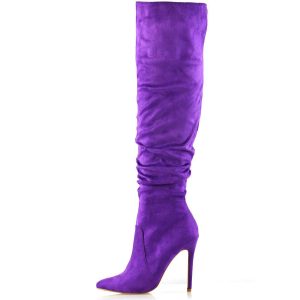 Purple Stiletto Heel Pointed Toe Over The Knee Slouch Boots for Women