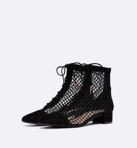 Black Nets Lace Up Summer Booties Block Heel Ankle Boots