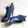 Royal Blue Vegan Suede Peep Toe Booties Cutout Block Heel Ankle Boots