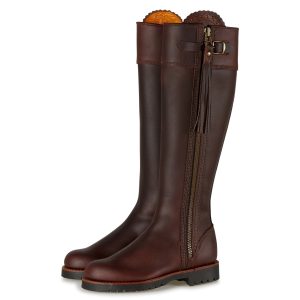 Vintage Maroon Round Toe Zipper Tassel Flat Tall Boots for Women