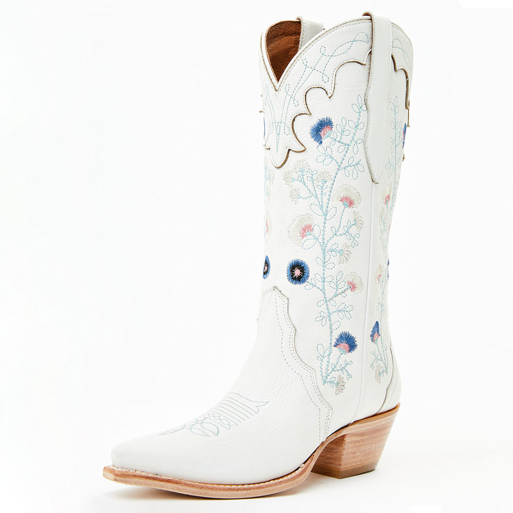 FSJ White Snip Toe Fleur Chunky Heel Mid-Calf Cowgirl Boots FSJ White Snip Toe Fleur Chunky Heel Mid-Calf Cowgirl Boots