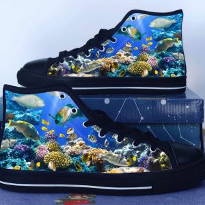 Aquarium Shoes, Fish Converse Style Shoes,  Ocean Fan Gift Idea, Women’s Men’s High Top Sneakers