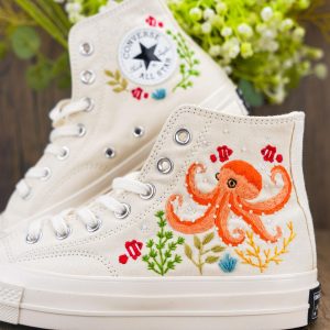 Custom Embroidered Sneakers, Converse Chuck Taylor Octopus Embroidered, Ocean Vibes Embroidered Shoes, Birthday Gift For Son, Unisex Shoes