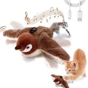 Interactive Flapping Bird Cat Toy with Realistic Sounds Catnip Plush Indoor Play